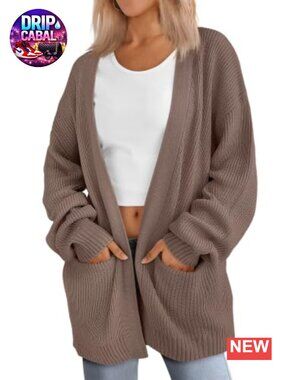 Oversized Acrylic Cardigan Sweater Women Open Front Long Sleeve with Pockets